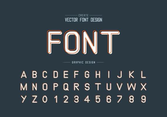 Line font with white shadow and alphabet vector, Typeface letter and number design