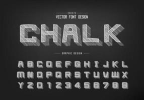 chalk shadow cartoon font and alphabet vector, Pencil sketch square typeface letter and number design vector