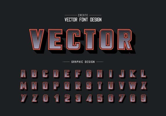 Halftone line font and bold alphabet vector, Digital typeface and number design