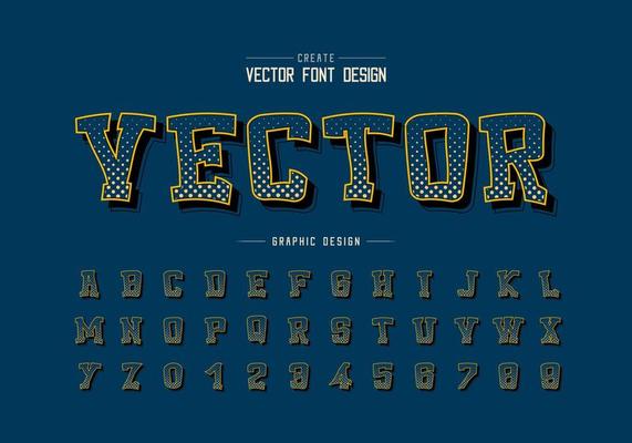 Halftone circle font and cartoon alphabet vector, Digital typeface and number design, Graphic text on background