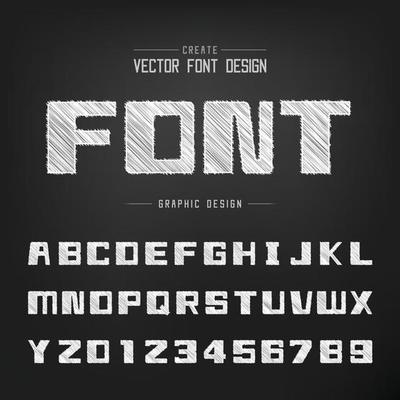 Sketch Bold Font and alphabet vector, Chalk Square typeface letter and number Graphic text design