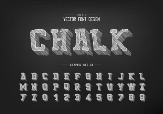 Chalk shadow cartoon font and alphabet vector, Pencil sketch typeface and number design