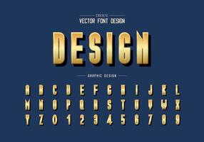 Gold font and alphabet vector, Golden tall typeface letter and number design vector