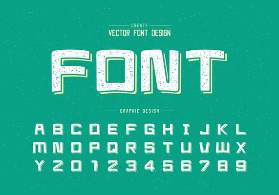 Texture Cartoon font and alphabet vector, Square typeface letter and number design, Graphic text on background