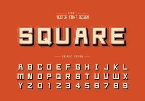 Shadow and line Font vector, Alphabet square typeface letter and number design, Graphic text on background vector