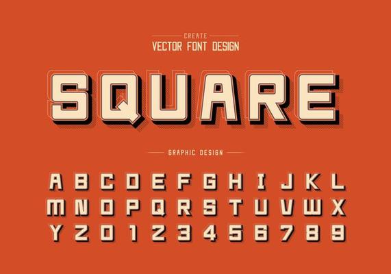 Shadow and line Font vector, Alphabet square typeface letter and number design, Graphic text on background