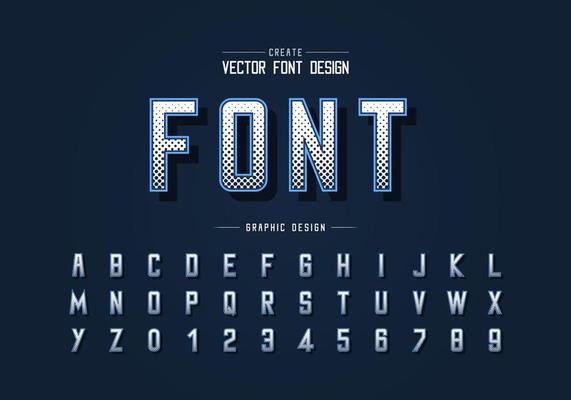 Halftone hexagon font and alphabet vector, Digital typeface and letter number design