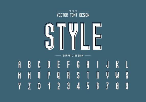 Line font with white shadow and alphabet vector, Tall typeface letter and number design