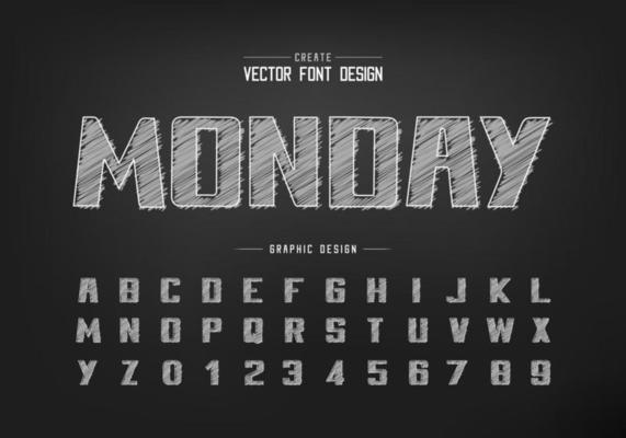 Chalk font and bold alphabet vector, Hand draw writing typeface and number design
