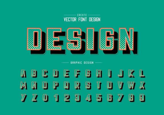 Halftone circle font and bold alphabet vector, Digital typeface and number design, Graphic text on background