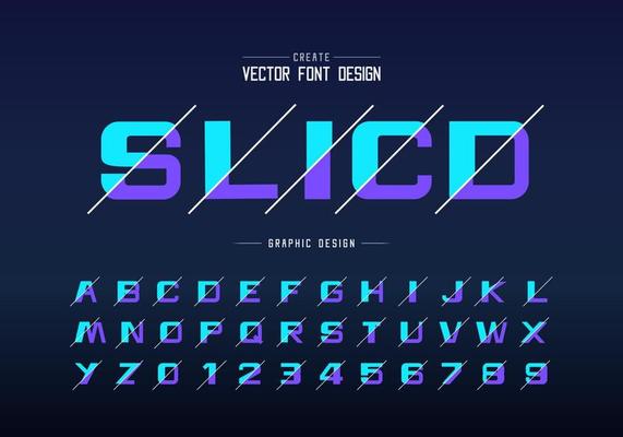 Sliced bold font and alphabet vector, Design typeface letter and number, Graphic text on background