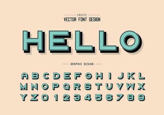 Shadow and line Font vector, Alphabet bold typeface letter and number design, Graphic text on background
