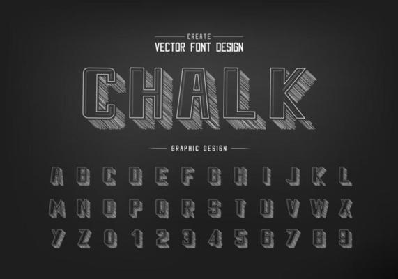 Pencil sketch shadow bold Font and alphabet vector, Chalk typeface and number design