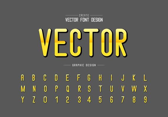 Reflective font and alphabet vector, Gradient letter style typeface and number design