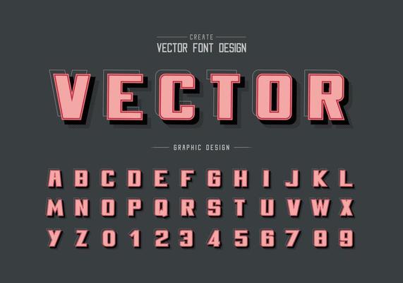 Shadow and line Bold Font vector, Alphabet writing typeface and number design, Graphic text on background