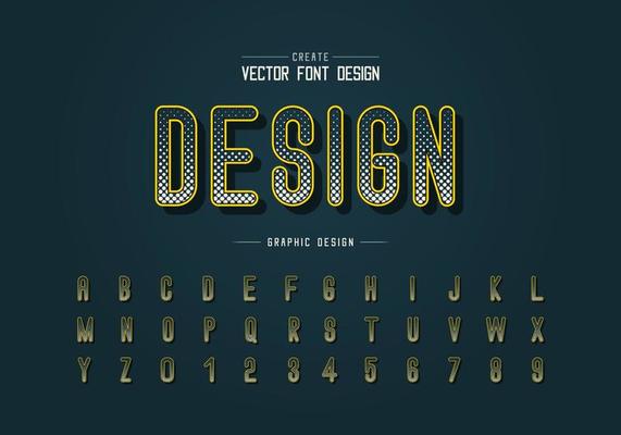 Halftone hexagon font and alphabet vector, Digital letter style typeface and number design
