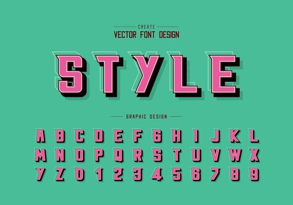 Shadow and line Font vector, Alphabet bold modern typeface and letter number design, Graphic text on background