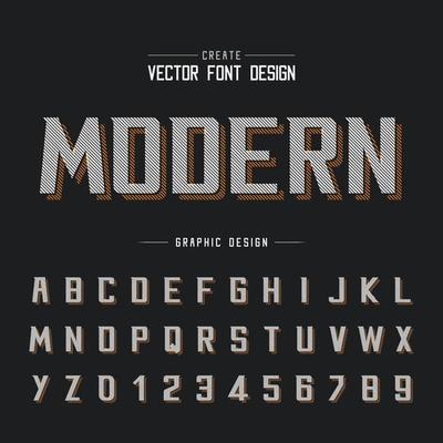 Line Font Shadow and alphabet Graphic vector, Bold Modern Typeface and letter number design