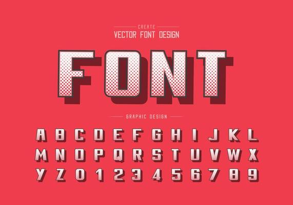 Halftone Hexagon font and bold alphabet vector, Digital writing typeface and number design