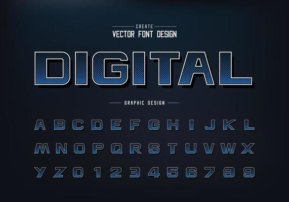 Halftone square font and bold alphabet vector, Digital design typeface letter and number