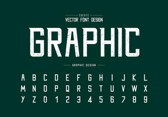 Texture font and alphabet vector, Rough modern typeface and letter number design