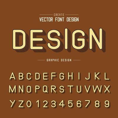 Line shadow font and alphabet vector, Typeface letter and number design, Graphic text on background