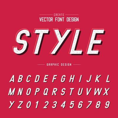 Texture font and alphabet vector, Old letter and number design, graphic text on grunge red background