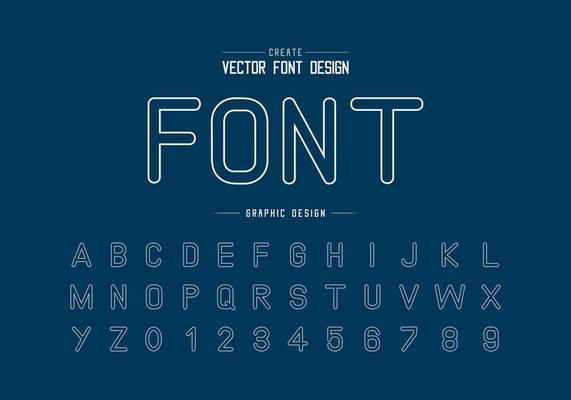 Line font and alphabet vector, Typeface letter and number design, Graphic text on background