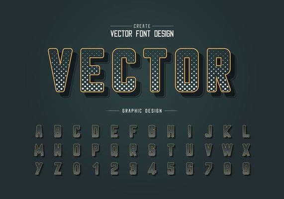Halftone circle font and round alphabet vector, Digital typeface and letter number design