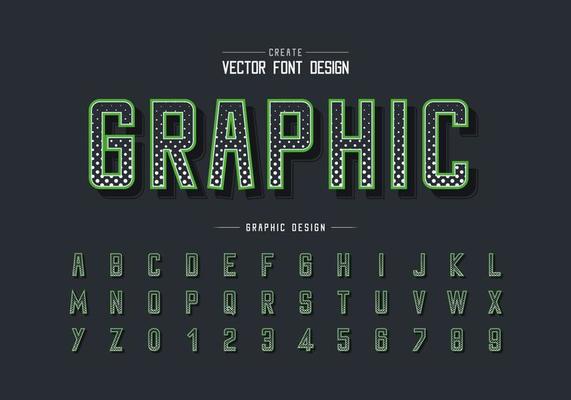 Halftone circle font and alphabet vector, Digital typeface and graphic text on background