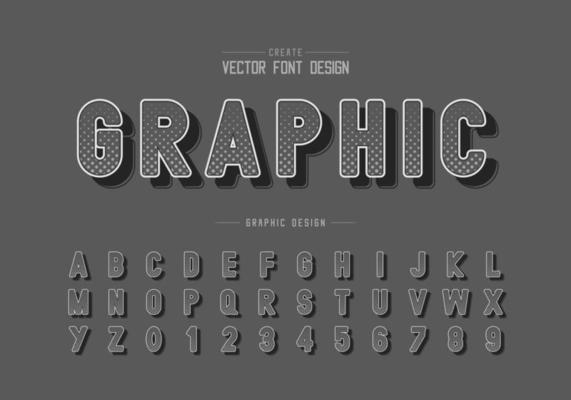 Halftone circle font and alphabet vector, Digital style typeface letter and number design