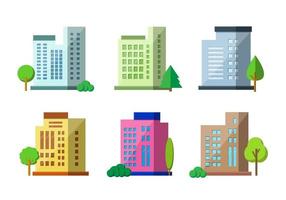 Flat architecture on white background, Colorful company building and tree vector set