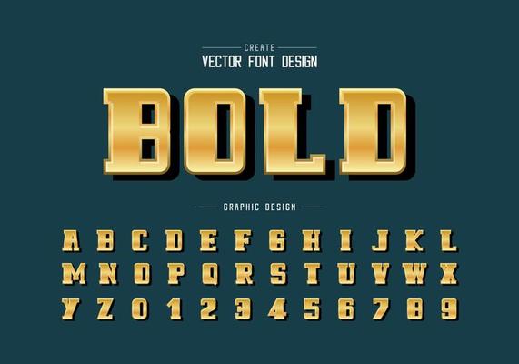Gold font and bold alphabet vector, Golden script and number design, Graphic text on background