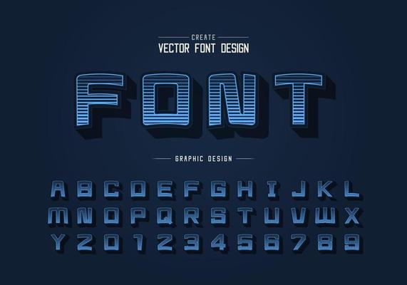 Line cartoon font and alphabet vector, Digital square typeface letter and number design