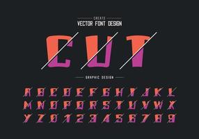 Sliced cartoon font and alphabet vector, Bold typeface and number design, Graphic text on background vector