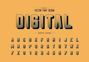 Halftone square font and round alphabet vector, Digital typeface and letter number design vector