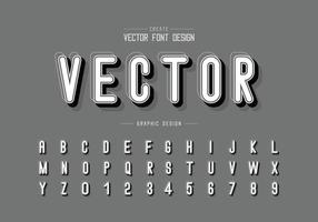 Shadow and line Font vector, Alphabet letter style typeface and number design, Graphic text on background vector