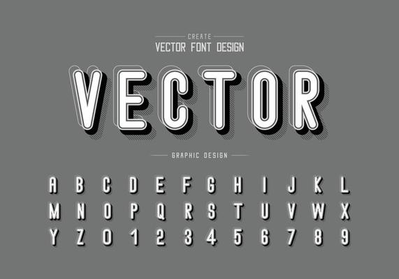 Shadow and line Font vector, Alphabet letter style typeface and number design, Graphic text on background