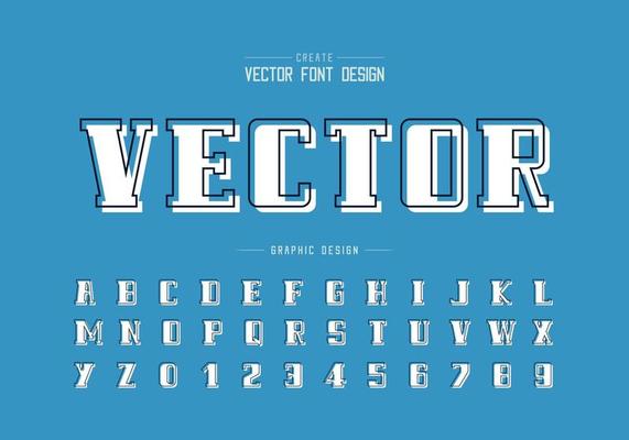 Line font with white shadow and bold alphabet vector, Script and number design
