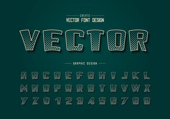 Halftone circle font and alphabet vector, Digital cartoon bold typeface and number design