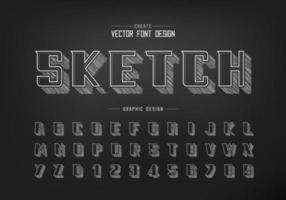 Pencil sketch font and bold alphabet vector, Chalk modern Typeface and letter number design vector