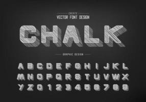 Chalk shadow round font and alphabet vector, Pencil sketch design typeface letter and number vector