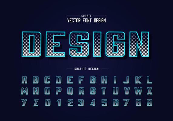 Halftone square font and bold alphabet vector, Digital writing typeface and number design