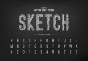 Chalk font and alphabet vector, Hand draw letter typeface and number design, Graphic text on background vector