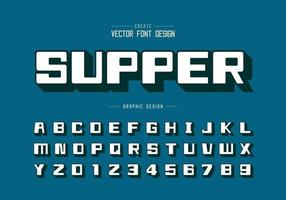 Shadow font and super bold alphabet vector, Square typeface letter and number design vector