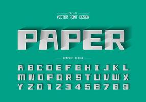 Paper font shadow and bold alphabet vector, Square typeface letter and number design vector