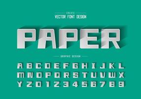 Paper font shadow and bold alphabet vector, Square typeface letter and number design vector