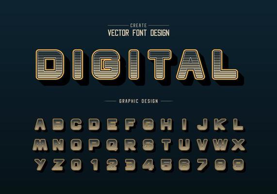 Halftone line font and round alphabet vector, Digital design typeface letter and number