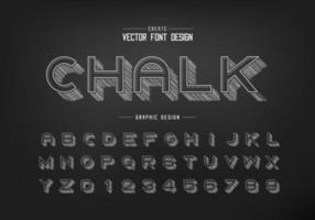 Pencil sketch shadow font and alphabet vector, Chalk bold typeface letter and number design vector