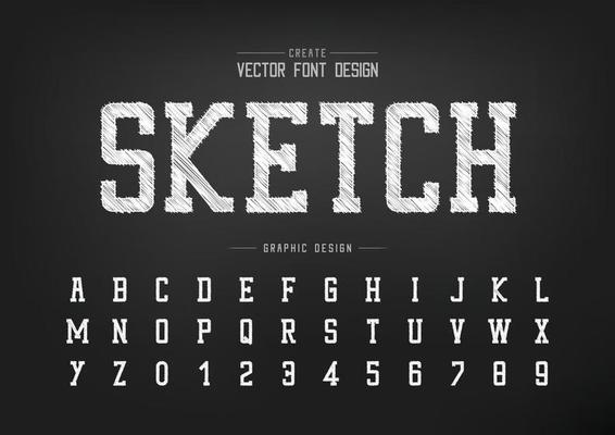 Sketch Font and alphabet vector, Chalk Typeface and number design, Graphic text on background